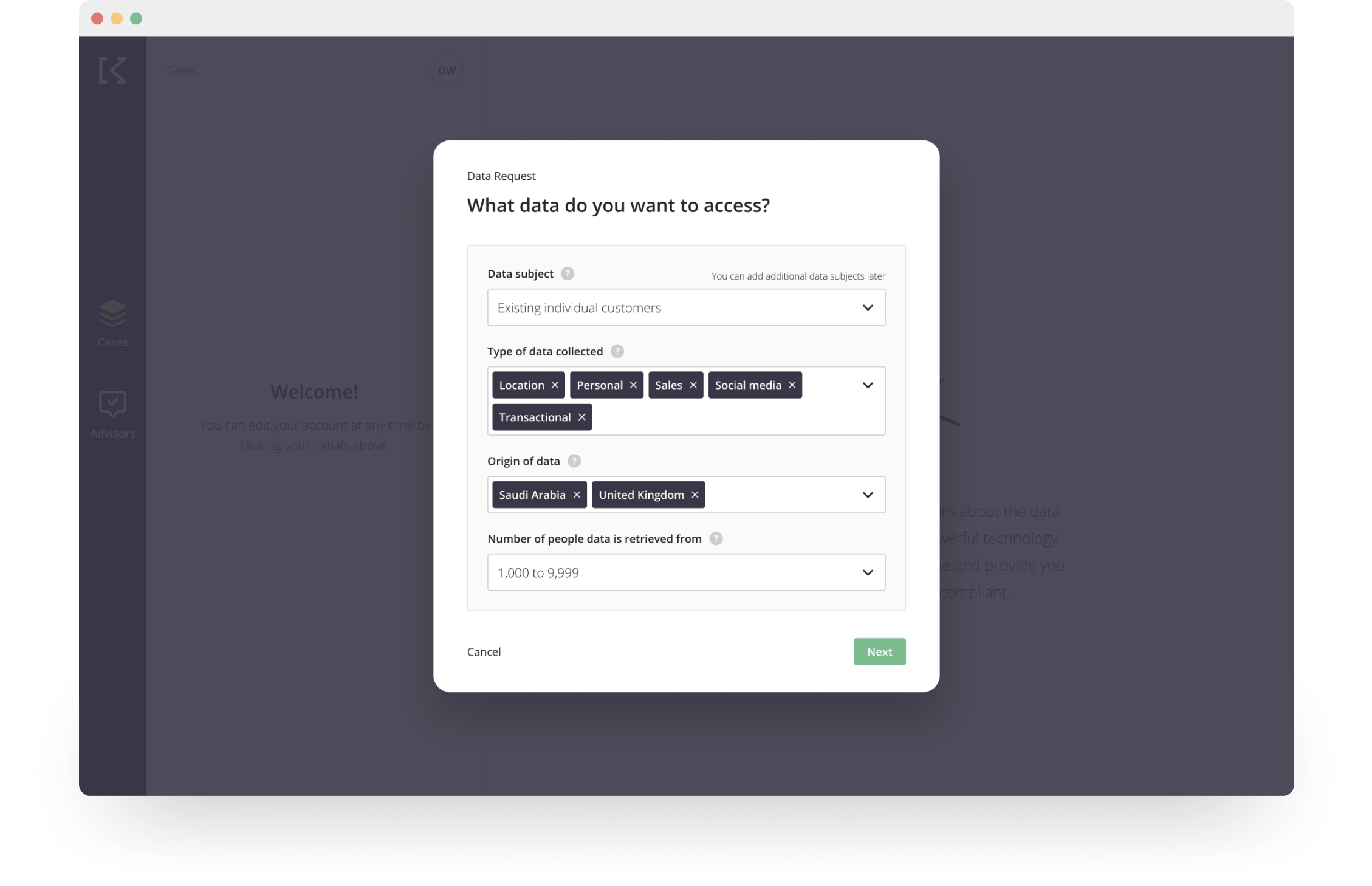 A preview of the Kormoon product showing the simple step-by-step guide for data collection